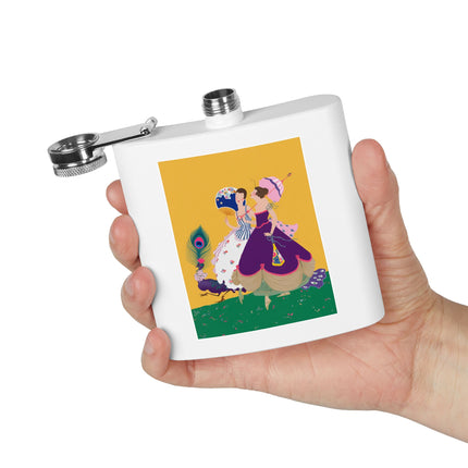 Peacock Ladies in the Garden Flask – Playful Elegance & Art Deco Charm