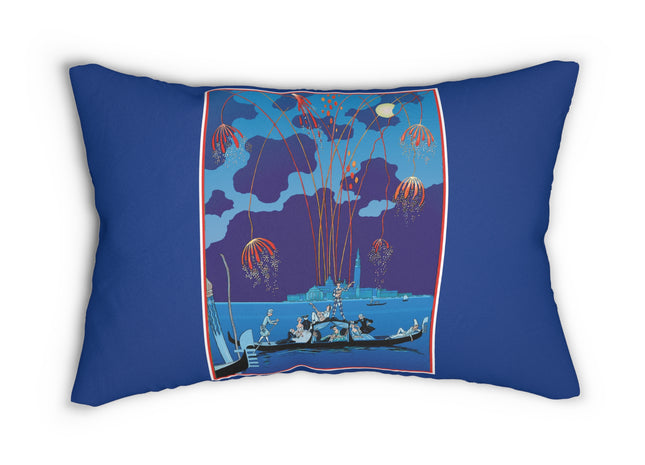 Fireworks in Venice by George Barbier Spun Polyester Lumbar Pillow