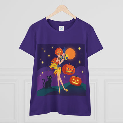 🎃🕯️ Moonlit Pumpkin Masquerade Cotton Tee – Whimsical Halloween Charm