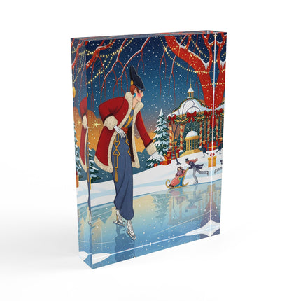 ⛸️🎄 The Christmas Skating Pavilion Acrylic Art Block – Art Deco Holiday Fantasy