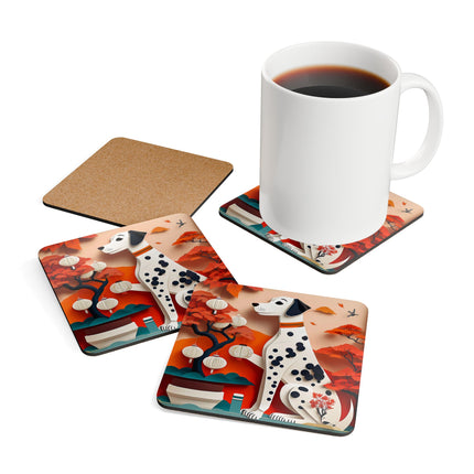 Dalmatian at an Autumn Bonsai Exhibition Corkwood Coaster Set