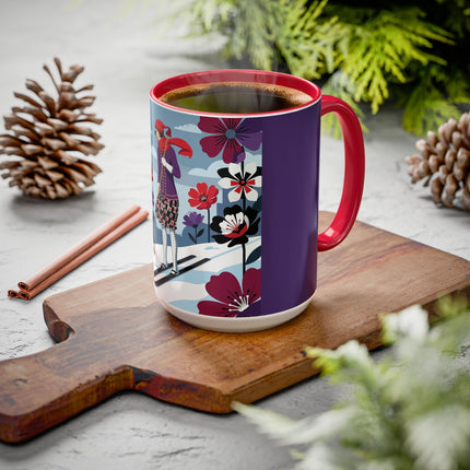 🎿❄️ The Winter Flower Skier Colorful Mug – Art Deco Alpine Fantasy