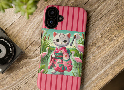 Geisha Kitten Strolls Among the Spoonbills Phone Cases
