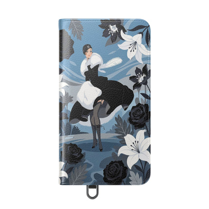 🖤🤍 The Lady Of The Black Rose Garden Flip Case – Art Deco Floral Elegance