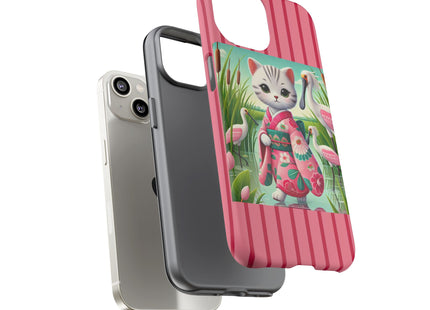 Geisha Kitten Strolls Among the Spoonbills Phone Cases