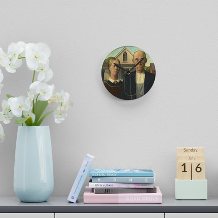 American Gothic by Grant Wood Acrylic Wall Clock, Round and Square