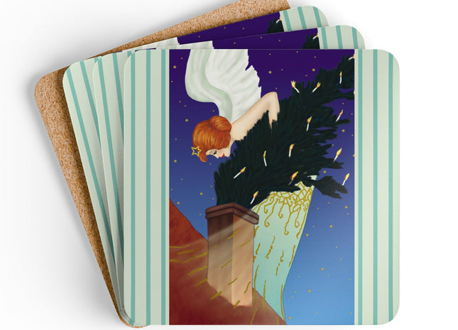 The Christmas Angel Corkwood Coaster Set