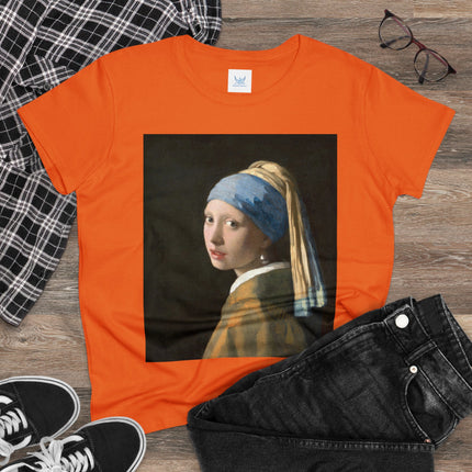 Girl with a Pearl Earring by Johannes Vermeer Women's Midweight Cotton Tee