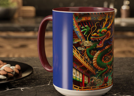 Tibetan Dragon Over Kabuki Duel Colorful Mugs (11oz, 15oz)