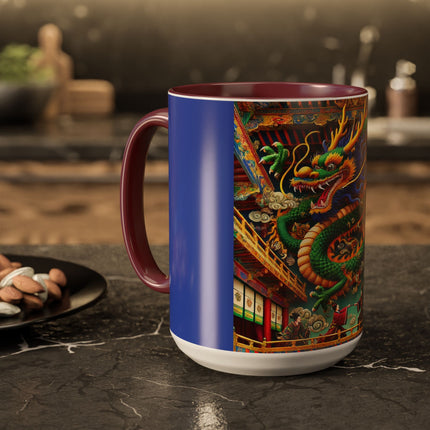 Tibetan Dragon Over Kabuki Duel Colorful Mugs (11oz, 15oz)