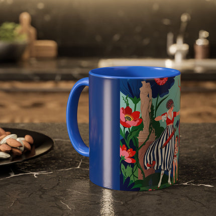 The Lady Of The Scarlet Bow Colorful Mugs – Art Deco Botanical Archer Elegance