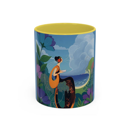 The Lady And The Sea Breeze Colorful Mugs – Art Deco Coastal Serenity
