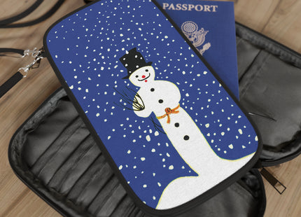 Snowman in Falling Snow Passport Wallet