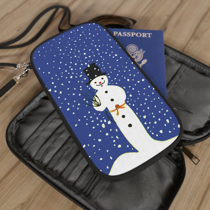 Snowman in Falling Snow Passport Wallet