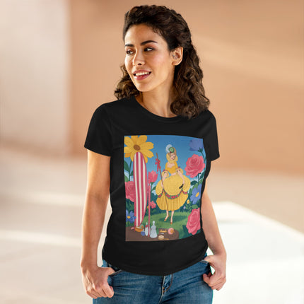🌸🪞 The Lady Of The Flower Garden Mirror Cotton Tee – Art Deco Floral Fantasy