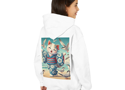 Geisha Kitten by the Seaside Youth Heavy Blend Hooded Sweatshirt