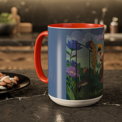 The Lady And The Enchanted Heron Colorful Mugs – Art Deco Botanical Elegance
