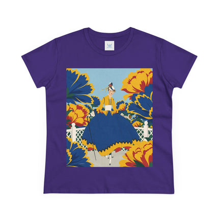 💙🌼 The Golden Petal Promenade Cotton Tee – Art Deco Floral Elegance