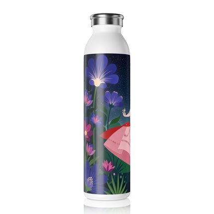 🌙🌺 The Lady Of The Midnight Garden Slim Water Bottle – Art Deco Floral Elegance