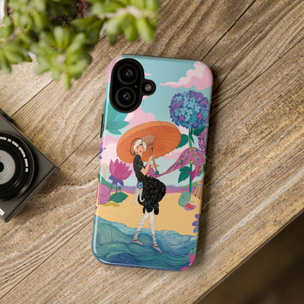 🌊☂️ The Lady Of The Flowered Seashore Phone Case – Art Deco Seaside Fashion
