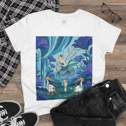 🪶🌺 The Pelican Garden Dance Cotton Tee – Art Deco Botanical Whimsy