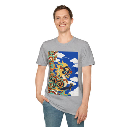 🦁☁️ The Celestial Snow Lion Softstyle T-Shirt – Tibetan Mythical Guardian & Sacred Clouds