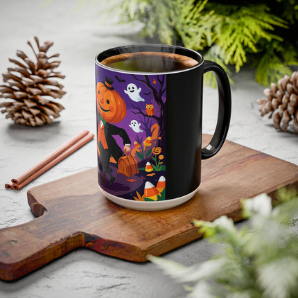 🎃🏮 The Pumpkin Gentleman's Moonlit Stroll Colorful Mug – Whimsical Halloween Charm