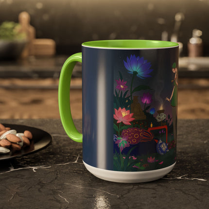 Moonlit Incense Ceremony Colorful Mugs – Art Deco Meditation Garden