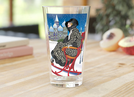 Elegant Winter Woman in Sleigh Glass, 16oz