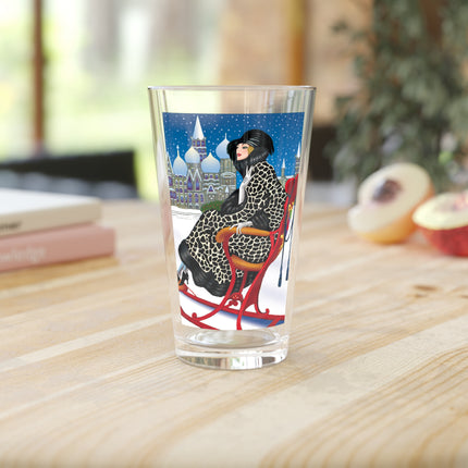 Elegant Winter Woman in Sleigh Glass, 16oz