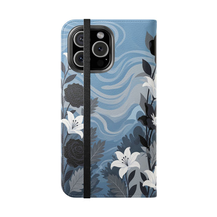 🖤🤍 The Lady Of The Black Rose Garden Flip Case – Art Deco Floral Elegance
