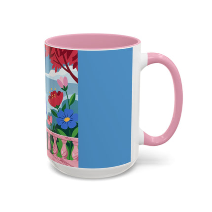 The Lady Of The Blossoming Terrace Colorful Mugs – Art Deco Floral Garden Elegance