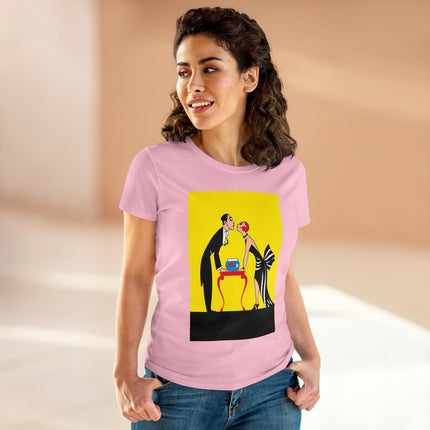 Moment of Elegance: A Passionate Embrace Amidst Golden Splendor Women's Midweight Cotton Tee