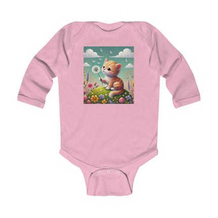 Kitten’s Whispers of Spring Baby Bodysuit – Long Sleeve Whimsical Kitten Design