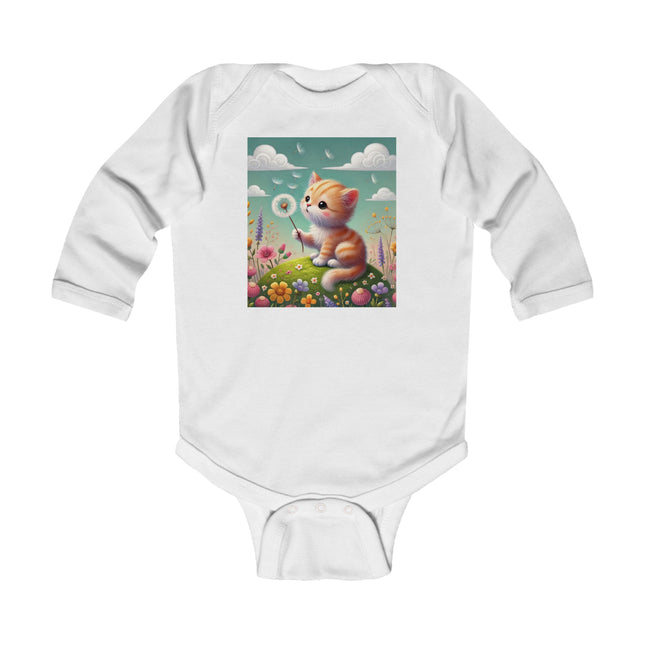 Kitten’s Whispers of Spring Baby Bodysuit – Long Sleeve Whimsical Kitten Design