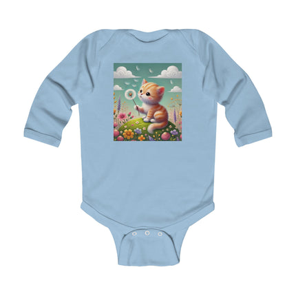 Kitten’s Whispers of Spring Baby Bodysuit – Long Sleeve Whimsical Kitten Design