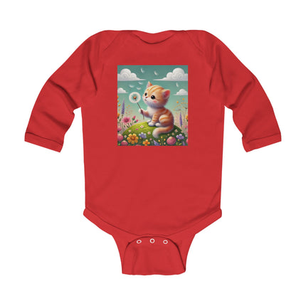 Kitten’s Whispers of Spring Baby Bodysuit – Long Sleeve Whimsical Kitten Design
