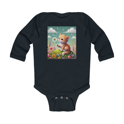 Kitten’s Whispers of Spring Baby Bodysuit – Long Sleeve Whimsical Kitten Design