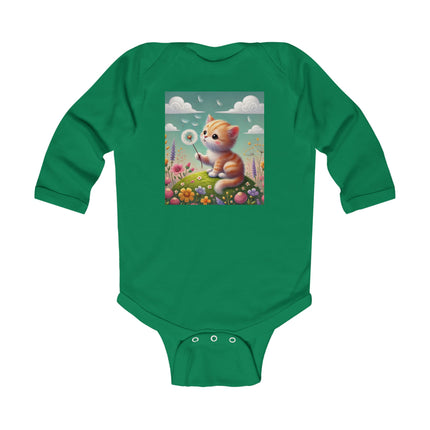 Kitten’s Whispers of Spring Baby Bodysuit – Long Sleeve Whimsical Kitten Design