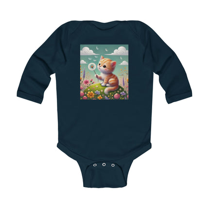 Kitten’s Whispers of Spring Baby Bodysuit – Long Sleeve Whimsical Kitten Design