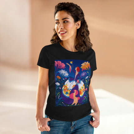 🐦🌸 The Enchanted Birdsong Cotton Tee – Art Deco Garden Whimsy