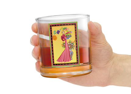 Elegant Holiday Woman with Gifts Rocks Glass, 10oz