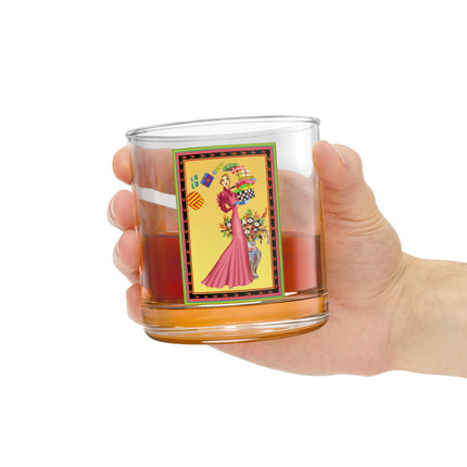 Elegant Holiday Woman with Gifts Rocks Glass, 10oz