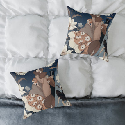 🌙🌸 The Midnight Magnolia Masquerade Square Pillow – Art Deco Evening Elegance