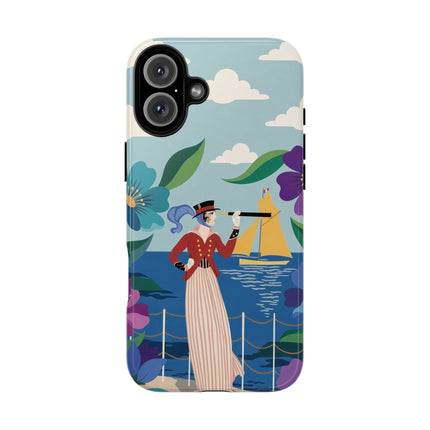 🌊🔭 The Lady Of The Seaside Lookout Phone Case – Art Deco Nautical Adventure