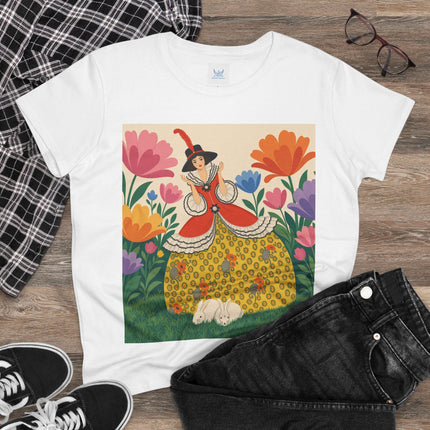 🐇🌼 The Enchanted Rabbit Garden Cotton Tee – Art Deco Floral Whimsy
