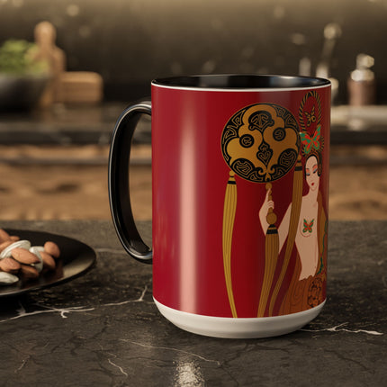 Butterfly Empress of the Crimson Pavilion Colorful Mug (11oz, 15oz) – Art Deco Beauty, Butterfly Elegance & Ornamental Style