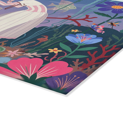 🐠🌸 The Lady Of The Enchanted Aquarium Glass Cutting Board – Art Deco Underwater Garden Fantasy