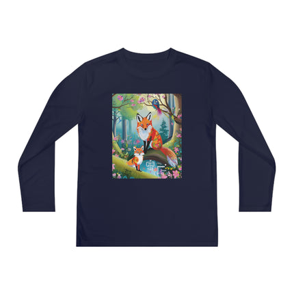 Mischievous Fox Youth Long Sleeve Competitor Tee – Woodland Fun & Storybook Adventure