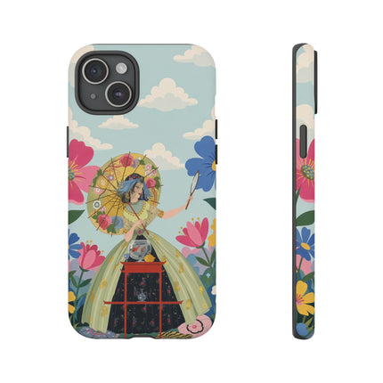 🌸🪞 The Floral Parasol Reflection Phone Case – Art Deco Garden Fantasy